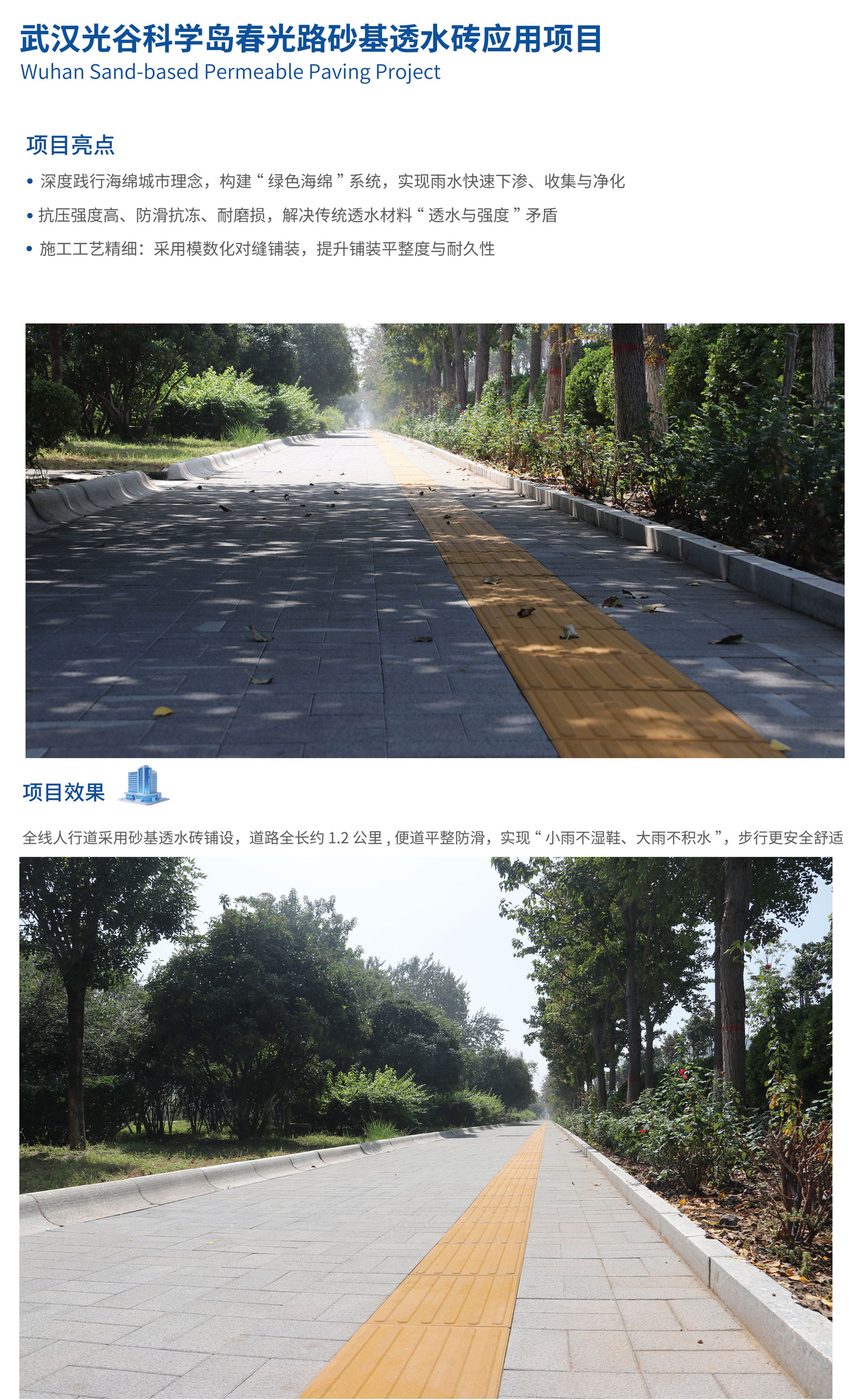 武汉光谷科学岛春光路砂基透水砖应用项目